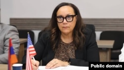 Armenia - U.S. Deputy Assistant Secretary of State Shawna Wilson at a meeting with a senior Armenian official, Yerevan, October 23, 2026. (Photo by the Armenian Ministry of Territorial Administration and Infrastructures)