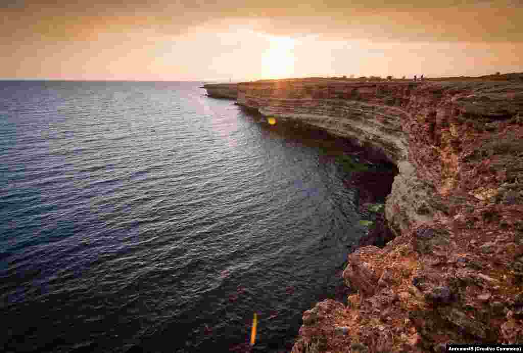 Cape Tarkhankut, on the western tip of Crimea, is well-known for its rugged landscape and clear, clean water.