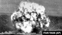 The explosion of one of the Soviet Union's shorter-range missiles, OTR-22, which was destroyed in 1988 in accordance with the Soviet-U.S. Intermediate Range Nuclear Forces Treaty.