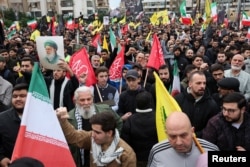 Hezbollah supporters rally in Beirut in solidarity with Iran on March 1.