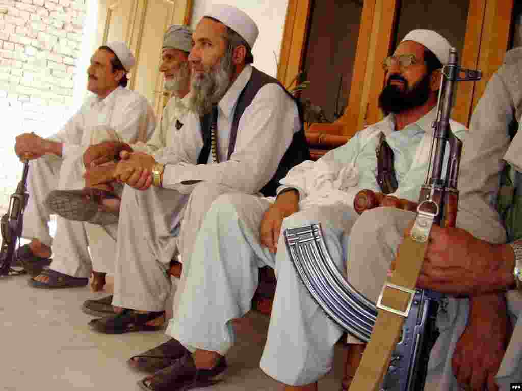 Tribal elders from Khyber, one of the seven semi-autonomous agencies in the FATA, meet in Peshawar in May 2006 to discuss ways to quell violence in North Waziristan - Much of the Afghan criticism was focused on the Northwest Frontier Province (NWFP) -- which includes the Tribal Areas -- and Baluchistan Province.