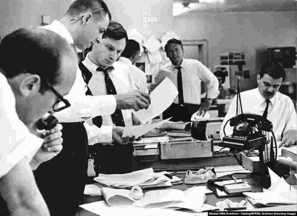 Editors at work in RFE's newsroom in Munich in 1967.In 1967, the CIA’s funding of RFE was revealed and the radio later began receiving its budget directly from the US Congress. The radio was seen as vital tool for fighting a war of ideas between communist regimes and Western democracies.