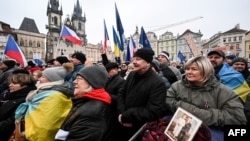 Демонстранти в Прага, 1 февруари 2026 г.