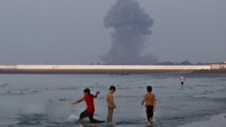 A view of the Strait of Hormuz from the coast of Bandar Abbas on July 13 after air strikes in the area.