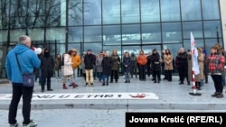 Skup dela zaposlenih na Radio-televiziji Vojvodine u Novom Sadu, 1. april 2026.