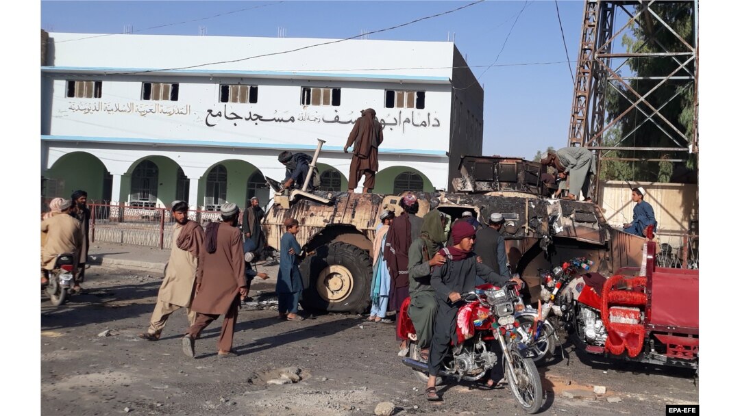 Taliban fighters taking control of Lashkar Gah in August.