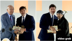 ფოტოკოლაჟი: კახა კალაძე ზურაბ აბაშიძესთან (მარცხნივ) და დავით ევგენიძესთან ერთად.