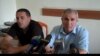 Armenia -- Gevork Alekian (L) and Hovsep Simonian, local leaders of the Armenian Revolutionary Federation, at a press conference in Gyumri, 30Jul2012.