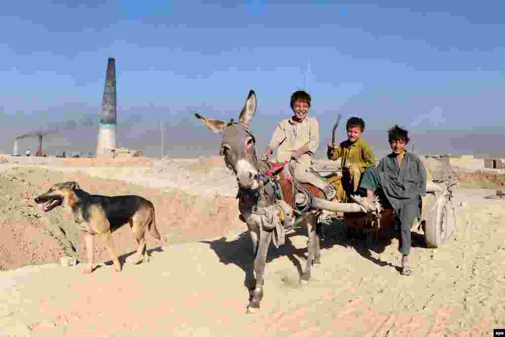 Afghan children work at a brick kiln in Kabul. (epa/Hedayatullah Amid)