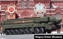 Пускавая ўстаноўка з расейскага ракетнага комплексу “Ярс” на парадзе ў Маскве 9 траўня 2015 года