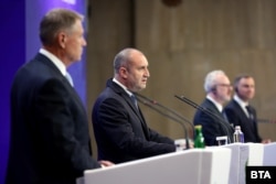 Президенти Румунії, Болгарії, Латвії і Польщі - Клаус Йоганніс (ліворуч), Румен Радев, Егілс Левітс та Анджей Дуда на VI саміті Тримор’я (ITM). Софія, Болгарія. 9 липня 2021 року