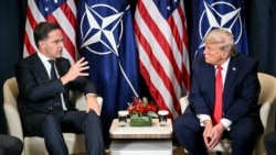 US President Donald Trump (right) speaks with NATO Secretary-General Mark Rutte at a bilateral meeting on the sidelines of the World Economic Forum in Davos, Switzerland, on January 21.