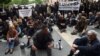 Armenia - Former and current workers of Nairit chemical plant hold a sit-in in Yerevan, 14May2015.