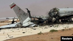 A US Boeing E-3 Sentry aircraft lies damaged at the Prince Sultan Air Base in Saudi Arabia on March 29 following an Iranian strike.