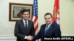 Американскиот помошник државен секретар за Европа и Евроазија Вес Мичел и српскиот шеф на дипломатијата Ивица Дачиќ, Белград, 13.03.2018.