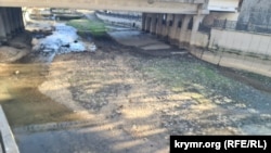 Почти безводное русло реки Салгир в районе библиотеки им. Франко в Симферополе, февраль 2026 года