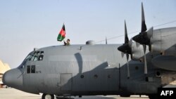 A C-130 transport aircraft at Kabul international airport.