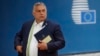 Hungarian Prime Minister Viktor Orban leaves at the end of an EU summit at the European Council building in Brussels on June 25.