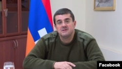 Nagorno Karabakh - Arayik Harutiunian, president of Nagorno Karabakh, delivers a live video address from Stepanakert,November 10, 2020