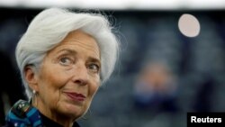 ევროპის ცენტრალური ბანკის თავმჯდომარე კრისტინ ლაგარდი. სტრასბურგი, 11 თებერვალი, 2020.