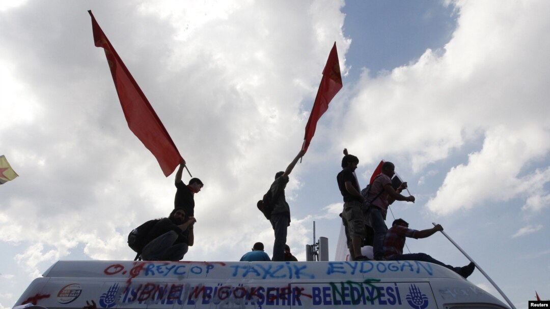 Protesters shouted anti-government slogans during a demonstration at Taksim Square in central Istanbul on June 4, 2013.