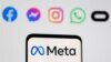 Logo kompanije Meta ispred logoa aplikacija Facebook, Messenger, Instagram, Whatsapp, Oculus .