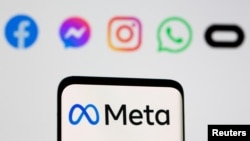 Logo kompanije Meta ispred logoa aplikacija Facebook, Messenger, Instagram, Whatsapp, Oculus .