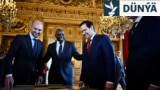 ABŞ-nyň döwlet sekretary Marko Rubio (ortadan sagda), Fransiýanyň baş diplomaty Žan-Noel Barro (çepde), Britaniýanyň daşary işler sekretary Deýwid Lammi (merkezi çepde) we Germaniýanyň Daşary işler ministrliginiň syýasy direktory Günter Zautter (sagda) Pariždäki duşuşykda.(arhiw)