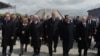 Armenia - The presidents of Armenia, Russia, France, Serbia and Cyprus at the Armenian Genocide Memorial complex in Yerevan, 24Apr2015.