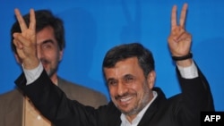 Iranian President Mahmud Ahmadinejad gestures during a press conference as part of the Bali Democracy Forum.