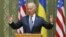 UKRAINE – President Joe Biden gestures as he delivers a speech after meeting with Ukraine's acting Prime Minister during his visit in Kyiv, April 22, 2014