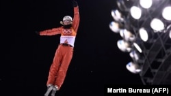 Alyaksandra Ramanouskaya competes in the women's aerials qualification event during the Pyeongchang 2018 Winter Olympic Games.