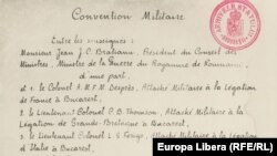 Prima pagină a Convenției militare de alăturare a României la Antantă de la 4/17 august 1916 (Arhivele Naționale Istorice Centrale)