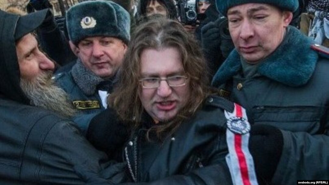 Maksim Vinyarski is detained in Moscow in December 2012.