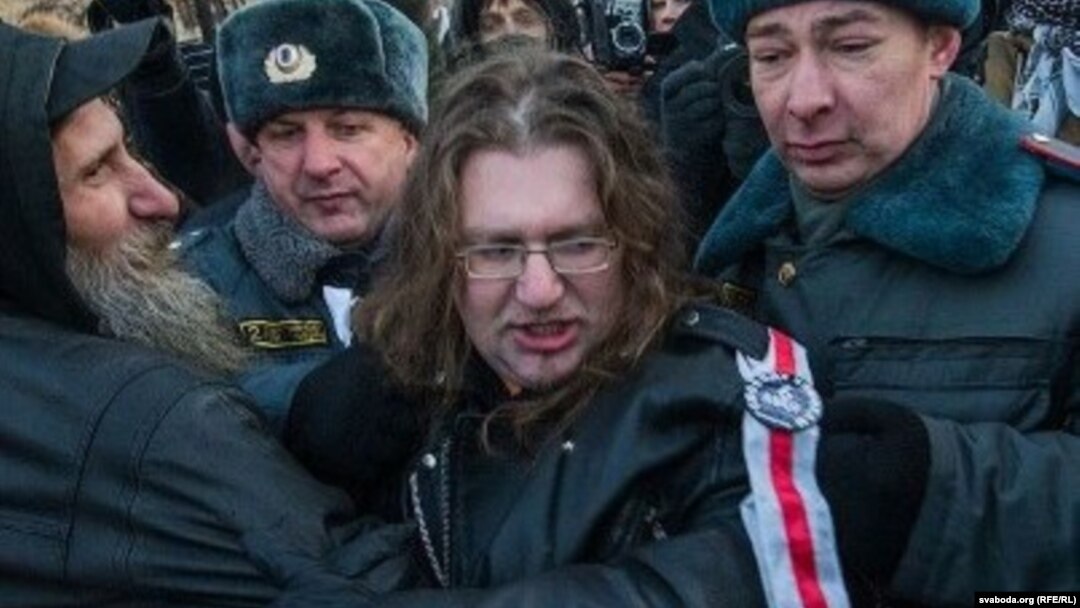 Maksim Vinyarski is detained while protesting in Moscow in December 2012.