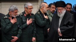 Iran's Supreme Leader Ali Khamenei and top IRGC commanders: Esmaeil Qaani, Mohammad Bagheri, and Hossein Salami. FILE PHOTO