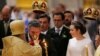 Grand Duke George Mikhailovich Romanov (second from left) and Rebecca Virginia Bettarini attend their wedding ceremony at St. Isaac's Cathedral in St. Petersburg on October 1.