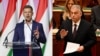 Hungarian opposition leader Peter Magyar (left) and Hungarian Prime Minister Viktor Orban (right)