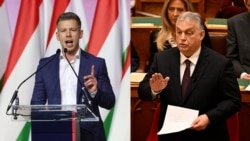Hungarian opposition leader Peter Magyar (left) and Hungarian Prime Minister Viktor Orban (right)