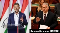 Hungarian opposition leader Peter Magyar (left) and Hungarian Prime Minister Viktor Orban (right)