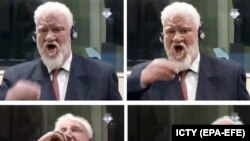 Slobodan Praljak bînd o substanță necunoscută în fața tribunalului de la Haga, 23 noiembrie 2017.