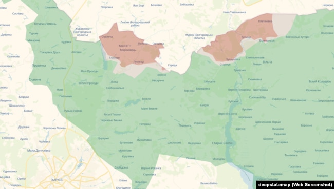 Ділянка фронту на півночі Харківщини станом на 23 травня 2024-го, після того, як ситуацію вдалося стабілізувати