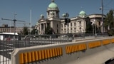 Serbia, Belgrade -- The square in front of the National Assembly in Belgrade, where for more than four months, government supporters have been blocking one of the busiest intersections in Serbia's capital.