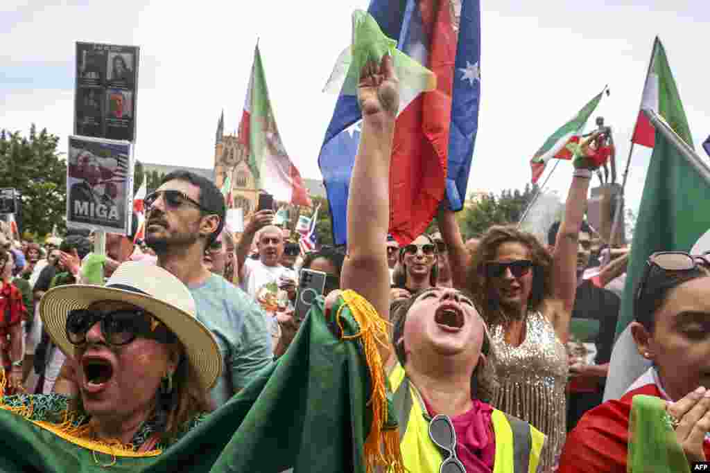 گردهمایی ایرانیان در سیدنی هم‌زمان با اظهارات نخست‌وزیر استرالیا درباره کشته شدن خامنه‌ای.