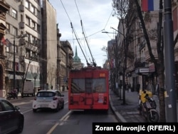 Trolejbus GSP-a na Terazijama, Beograd, Srbija, 9. januar 2025.