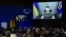 Ukrainian President Volodymyr Zelenskyy addresses a Berlin conference on Ukraine reconstruction via a video link on October 25.