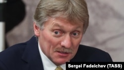 RUSSIA -- Kremlin spokesman Dmitry Peskov attends a meeting of the board of trustees of the Russian Geographical Society, in Moscow, April 14, 2021