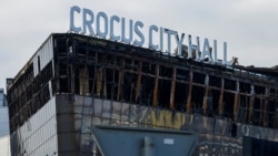 Aftermaths of deadly attack on Moscow concert hall -- A view shows the burnt-out Crocus City Hall following a deadly attack on the concert venue outside Moscow, Russia, March 29, 2024.