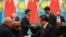 CHINA -- Kazakh President Nursultan Nazarbayev and Chinese President Xi Jinpin preside over a signing ceremony in the Great Hall of the People in Beijing, June 7, 2018