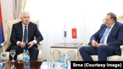 Sastanak Dragana Čovića, predsjednika HDZ-a (lijevo) i Milorada Dodika, predsjednika SNSD-a, Banjaluka, 21. april 2026. 
